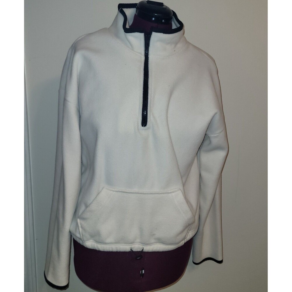 Rue21 Womens XL Ivory Fleece Quarter Zip Pullover Black Trim Pocket *Flaws